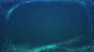 Parıldayan parçacıkların oval bir şekil ve ışıltılı bir etki oluşturduğu koyu mavi bir arkaplan
