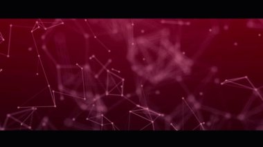 Veri görselleştirmesi ve web bağlantılarını temsil eden, derin kırmızı bir zemin üzerinde birbirine bağlı çizgiler ve düğümlere sahip gelecekçi bir dijital ağ.