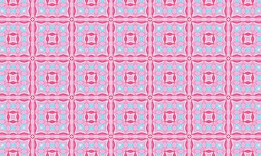 Çiçek motifleri içeren karmaşık pembe ve mavi kaleydoskop desenleri. Tasarımlara zarafet ve incelik katmak için mükemmel.