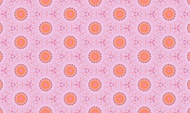 Yumuşak pembe arka planda canlı turuncu çiçekleri olan sevimli çiçek deseni dekoratif tasarımlar ve sanat projeleri için mükemmel.