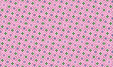 Mavi ve yeşil çiçek motifleri içeren çarpıcı pembe geometrik desen, tasarımlara renk ve görsel ilgi katmak için mükemmel.