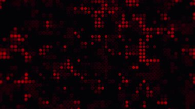 Siyah bir zemin üzerinde canlı kırmızı dijital noktaların dinamik enerjisini deneyimleyin. Teknoloji ve gelecek kavramları için mükemmeldir.