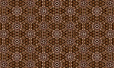 Tekrarlayan şekillere sahip karmaşık kahverengi ve siyah geometrik desen, tasarımlara, arka planlara veya tekstil ürünlerine süslemeli bir dokunuş eklemek için mükemmel.