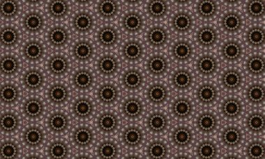 Kahverengi, bej ve kırmızı tonlarda tekrarlayan dairesel tasarımları içeren karmaşık geometrik desen, görsel ilgi ve yaratıcı ilham eklemek için mükemmel tasarım projelerinize