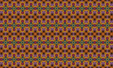 Karmaşık simetrik şekiller ve renkli motifler içeren canlı geometrik desen, tasarımlara görsel ilgi eklemek için mükemmel.