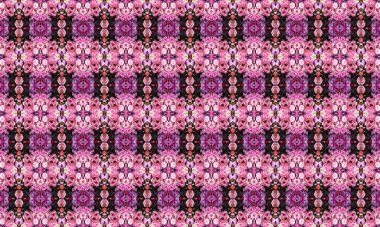 Siyah arka planda canlı pembe ve mor çiçekleri olan güzel çiçek deseni dekoratif tasarımlar, moda ve sanatsal projeler için mükemmel.