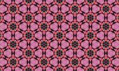 Siyah arka planda pembe ve kırmızı çiçekleri barındıran karmaşık çiçek deseni, her tasarım projesine zarafet ve incelik katmak için mükemmel..