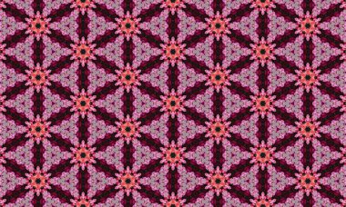 Canlı pembe ve kırmızı renkleri olan karmaşık çiçek desenleri dekoratif tasarımlar, tekstil ve arka planlar için mükemmel.