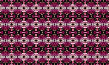 Siyah arka planda pembe ve beyaz güller bulunan zarif çiçek desenleri dekoratif tasarımlar ve şık projeler için mükemmel.