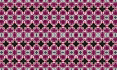 Detaylı tasarımlara sahip canlı pembe ve siyah renkler içeren karmaşık simetrik desen, dekoratif arka planlar veya sanatsal projeler için ideal