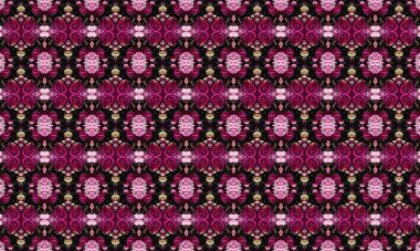 Siyah arka planda güller ve pembe çiçeklerle süslenmiş güzel bir çiçek deseni. Tasarım için mükemmel. İlham, dekorasyon ve her projeye biraz zarafet katmak için.