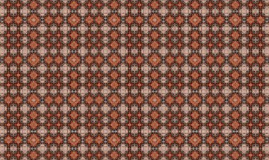 Canlı turuncu ve kahverengi renkler içeren karmaşık geometrik desen, modadan iç dekorasyona modern stilin bir dokunuşunu eklemek için mükemmel.