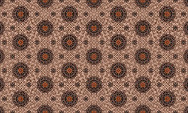 Turuncu ve kahverengi tonlarında canlı dairesel tasarımlar içeren karmaşık geometrik desen, herhangi bir tasarım projesine modern zarafet katmak için mükemmel.