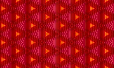 Çarpıcı geometrik desen canlı kırmızı ve turuncu üçgenler içeriyor, herhangi bir tasarım projesine renk ve enerji katmak için mükemmel, pazarlama malzemelerinden iç dekorasyona kadar.