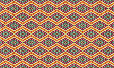 Renkli elmas şekilleri içeren canlı ve dinamik bir geometrik desen. Tasarımlar ve arka planlara modern bir dokunuş eklemek için mükemmel..