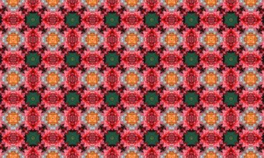 Pembe, turuncu ve yeşil şekilli karmaşık çiçek desenleri kusursuz bir tasarım, dekoratif arka plan, kumaşlar veya duvar kağıtları için mükemmel.
