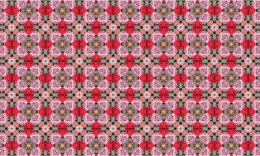 Yumuşak bir zemin üzerinde kırmızı güller ve pembe çiçekler bulunan narin çiçek deseni tasarım ve dekoratif projeler için mükemmel.