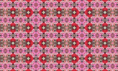 Parlak kırmızı, pembe ve kahverengi renklerle sersemletici çiçek deseni, tasarım ve sanatsal projeler için mükemmel.