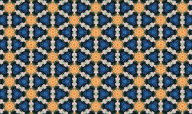 Parlak mavi, turuncu ve beyaz çiçekli güzel çiçek deseni kusursuz bir tasarım, dekoratif ve sanatsal kullanım için mükemmel.