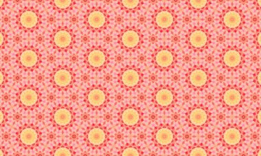 Pembe arka planda sarı ve kırmızı çiçekli güzel çiçek deseni, tasarım ve dekoratif projeler için mükemmel.