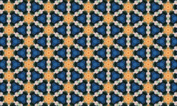 Parlak mavi, turuncu ve beyaz çiçekli güzel çiçek deseni kusursuz bir tasarım, dekoratif ve sanatsal kullanım için mükemmel.