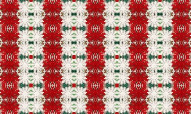 Yeşil aksanlı canlı kırmızı ve beyaz kar tanelerinin yer aldığı şenlikli Noel deseni, tatil süslemeleri ve tasarımları için mükemmel.