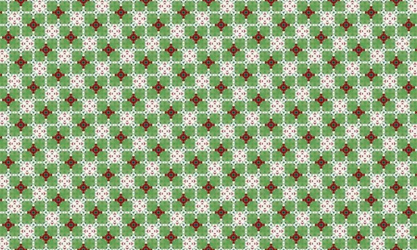 Yeşil, kırmızı ve beyaz şekilli karmaşık geometrik desen