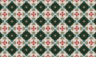 Canlı yeşil, kırmızı ve beyaz renklere sahip güzel çiçek desenleri bayram tasarımları, dekorasyonlar veya tekstil için mükemmel.