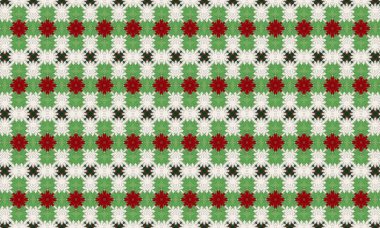 Yeşil, kırmızı ve beyaz renklere sahip güzel ve canlı bir çiçek deseni. Dekoratif ve tasarım amaçlı mükemmel..