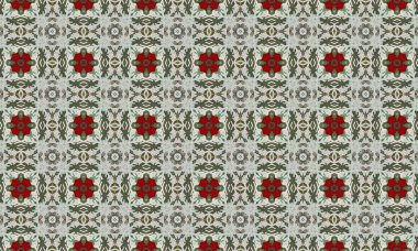 Beyaz zemin üzerinde kırmızı çiçekler ve yeşil yapraklar bulunan güzel çiçek desenleri dekoratif tasarımlar ve sanatsal projeler için mükemmel.