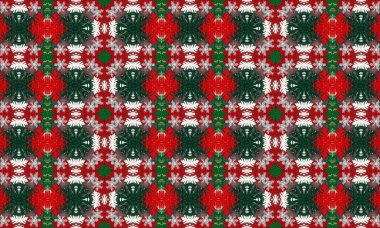 Bayram süsleri, hediyeler ve arka planlar için kırmızı, yeşil ve beyaz renklerde Noel kar taneleri deseni.