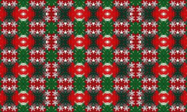 Canlı kırmızı ve yeşil tonlarda Noel kar taneleri deseni. Tatil tasarımları ve dekorasyonlar için mükemmel..