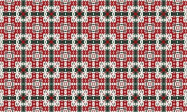 Kırmızı, yeşil ve beyaz aksanlı güzel canlı çiçek desenleri, bayram tasarımları, tekstil ve dekorasyonlar için mükemmel.