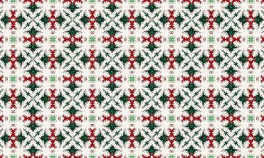 Beyaz arka planda kırmızı, yeşil ve beyaz kar tanelerinin yer aldığı, tatil dekorasyonları, tasarımları ve yaratıcı projeler için mükemmel olan bu canlı soyut desenle neşeli bir neşe katın.