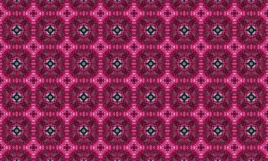 Karmaşık pembe ve yeşil kaleydoskop deseni kusursuz geometrik tasarımlı büyüleyici bir arka plan dokusu oluşturuyor.