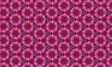 Karanlık merkezleri ve yeşil aksanları olan parlak pembe çiçeklerin hoş, pürüzsüz deseni, doğanın güzelliğini tasarlamak için mükemmel..