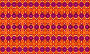 Canlı mor ve turuncu renkler içeren karmaşık geometrik desen, tasarımlara renk ve görsel ilgi katmak için mükemmel..