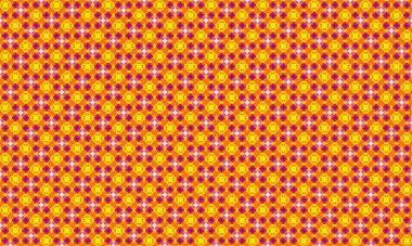 Projenize turuncu arkaplanda mor ve sarı şekiller içeren bu canlı geometrik deseni içeren bir renk patlaması ekleyin