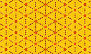 Çarpıcı geometrik desen, parlak sarı ve mor renkli, karmaşık çiçek motifli, herhangi bir tasarım projesine renk ve enerji katmak için mükemmel.