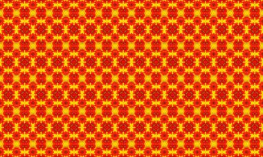 Çarpıcı kaleydoskop deseni canlı kırmızı ve sarı renklerle dinamik bir arkaplan oluşturuyor.