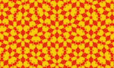 Parlak arkaplanda kırmızı ve sarı çiçekleri içeren bu canlı çiçek desenine renk katar