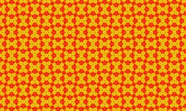 Güzel, pürüzsüz geometrik desen, canlı kırmızı ve sarı çiçekli motifler.