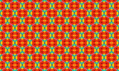 Tasarımlarınıza parlak kırmızı, sarı, mavi ve pembe renklerde karmaşık geometrik şekiller içeren bu canlı ve pürüzsüz desenle bir renk patlaması ekleyin