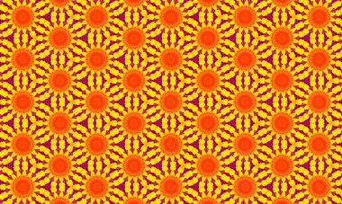 Projenize turuncu ve sarı yapraklı ve zengin mor arkaplanlı bu canlı çiçek desenli bir renk katın