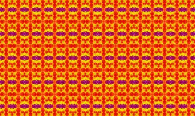 Sari, kirmizi ve mor renkli, tekrarlayan şekilleri içeren büyüleyici bir geometrik desen tasarimlara dinamik bir dokunus eklemek icin mukemmel..