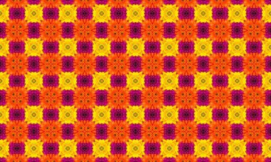 Parlak sarı, turuncu ve pembe çiçekli kusursuz çiçek deseni tasarım ve dekoratif projeler için mükemmel.