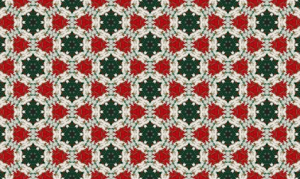 Kırmızı, yeşil ve beyaz çiçeklerden oluşan karmaşık desenler, dekoratif ve sanatsal kullanım için mükemmel..