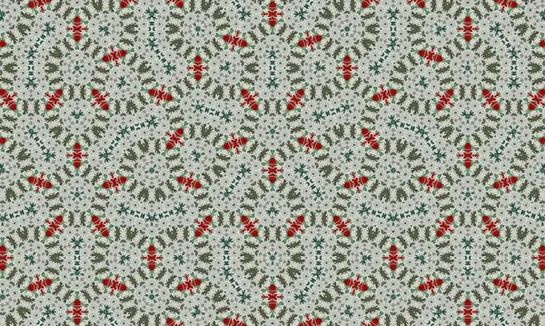 Karmaşık kırmızı ve yeşil kar tanelerinin beyaz arka planda olduğu, kış harikalar diyarı sihrini dizayn etmek için mükemmel bir şenlik düzeni..