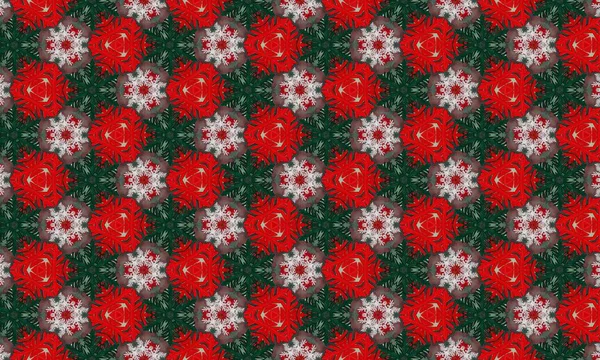 Yeşil arka planda canlı kırmızı ve beyaz çiçekleri olan güzel çiçek desenleri dekoratif tasarımlar, duvar kağıtları ya da hediye paketi için mükemmel.