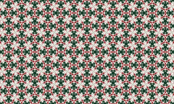 Beyaz bir zemin üzerinde karmaşık kırmızı ve yeşil tasarımlar içeren keyifli kar taneleri deseni, tatil temalı projeler ve dekorasyonlar için mükemmel..